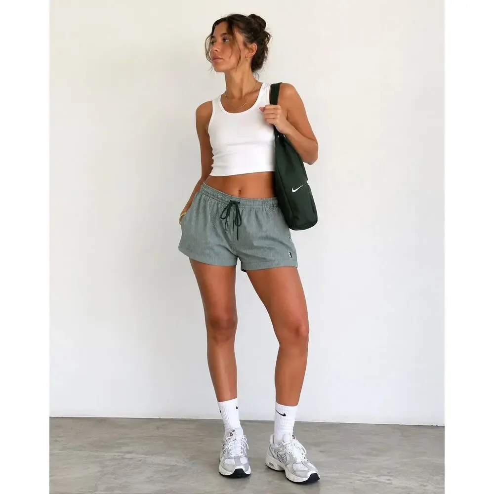 Vintage Nike Green Pinstripe Swim Shorts Logo Patch 90s Y2K L 12/14